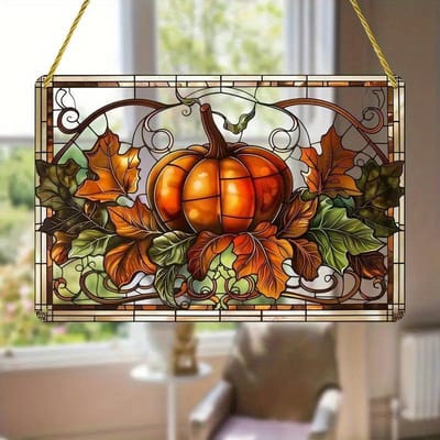Automne Thanksgiving Charmant Attrape-soleil Citrouille - Suspension Acrylique pour Fenêtre et Porte, Parfait pour la Décoration d'Automne, Accent pour la Maison et le Jardin, Décoration de Porche et Mur multicolore