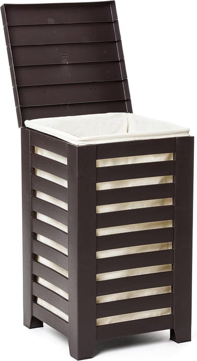 Grote Wasmand 55L met Deksel Rechthoekig Bruin – BPA-Vrij