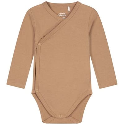 Prénatal basis romper met overslag Dark Sand Brown 44 unisex