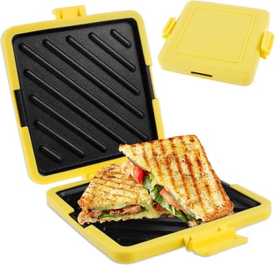 Tosti Apparaat - Broodrooster - Sandwich Maker - Tosti Broodrooster - Magnetronbestendige Siliconen Sandwichmaker - Draadloze Sandwichmaker - Antiaanbaklaag - Voor Kantoor, Studentenkamer En Magnetron - geel