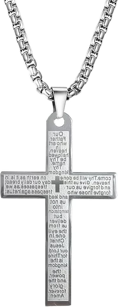 Kruis ketting voor heren van roestvrij staal, veelzijdig ontwerp, zilver, 2.8 x 4.5 cm, perfect als cadeau voor vrienden, broers en vaders, verjaardagen en feestdagen