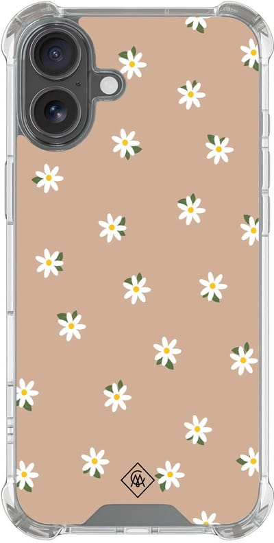 Casimoda® hoesje - Geschikt voor iPhone 17 - Sweet Daisies - Shockproof case - Extra sterk - TPU/polycarbonaat - Bruin/beige, Transparant