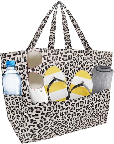 Thijox - XL Strandtas voor Gezin, Grote Sporttas met Mini Badtas, Waterdicht, Zwart Luipaard, Perfect voor Reizen, Winkelen, Dagelijks Gebruik