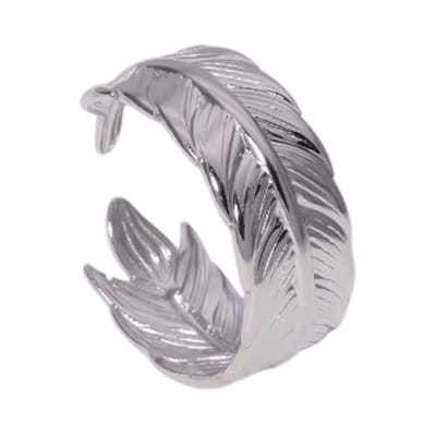 Aramat Jewels | Ringen | Verstelbare RVS Ring met Veertje Motief - (8 mm) | Zilverkleur | |8mm | Staal | Volwassenen | Verkleurd niet