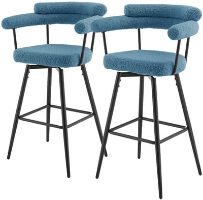 Set van 2 barkrukken 360° draaibaar blauw 61x103x55 cm met armleuning, rugleuning en voetensteun tot 120 kg ML design