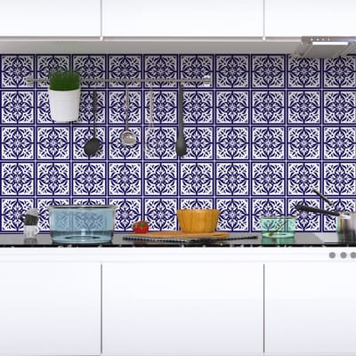Zelfklevende tegelmuurstickers voor keuken en badkamer - 60 AZULEJOS LORENZO cementtegelstickers - 60 stickers 20x20cm