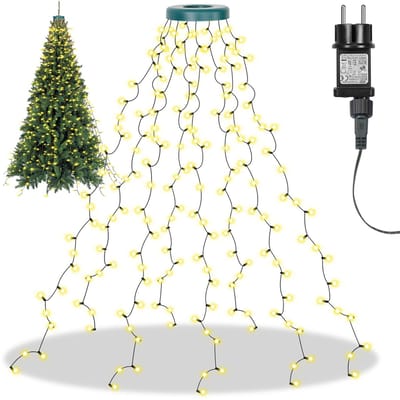 MUPOO Kerstboom Kerstverlichting Ring - voor Buiten - 2 meter - 400 Warm Wit LED Lampjes - Boomverlichting voor Kerstboom - met 8 modi - Timer - EU-stekker - Kerstdecoratie