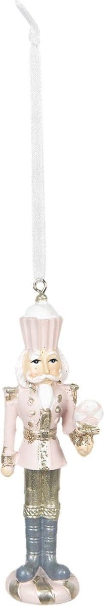 Clayre & Eef Kersthanger Notenkraker 3x3x10 cm Roze Blauw Kunststof Kerstbal