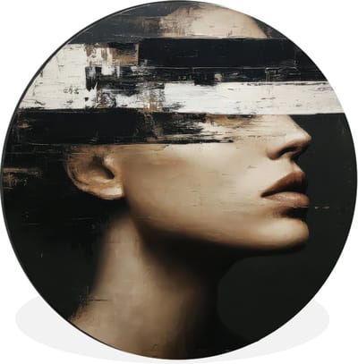 WallCircle - Wandcirkel - Muurcirkel - Gezicht - Vrouw - Zwart - Abstract - Aluminium - Dibond - 30x30 cm - Binnen en Buiten