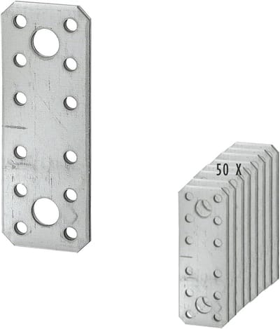 50 x siwitec vlakke verbinders 96 x 35 mm sendzimir verzinkt, materiaaldikte 2,5 mm, CE-markering, weerbestendige geperforeerde plaat houtverbinder, geperforeerde plaat montageplaat, vlak staal verzinkt
