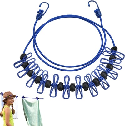 Dailygoods- Waslijn Uittrekbaar - Compact - 1,8 m - 12 Pinnen - Haken - Draagbaar - Ideaal voor Vakantie - Drooglijn