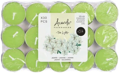 Acorde theelichtjes - jasmijn geur - 30x - groen - waxinelichtjes/geurkaarsen - 3 branduren