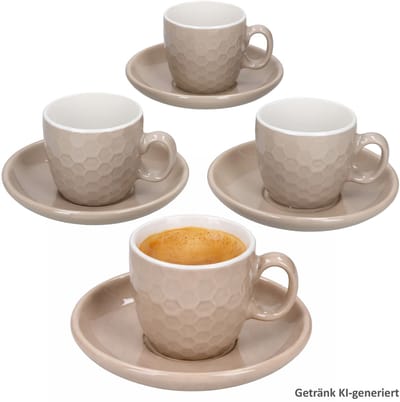 Hexa Beige 4-delig set espressokopjes met schoteltjes van keramiek – Q96001460