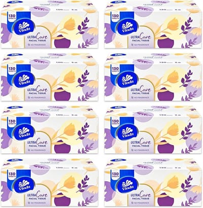 Zachte 3-laagse zakdoekjes, 130 stuks per doos, 8 vlakke dozen