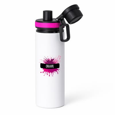 Hacebo® - Verfvlek roze/paars met je eigen naam waterfles met draaidop roze - iemand die houdt van schilderen of kunst - kunstenaars - kunst liefhebbers - schilders - cadeau - verjaardagscadeau - kado - gift - water fles - 850ML