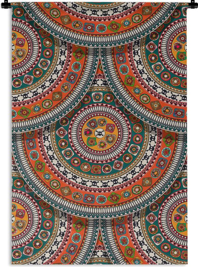 Wandkleed - Wanddoek - Cirkels - Azteken - Patronen - Zuid-Amerika - 60x90 cm - Wandtapijt