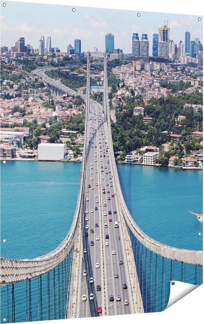 Gards Tuinposter Istanbul Bosporus Brug vanaf Boven - 120x160 cm - Tuindoek - Tuindecoratie - Wanddecoratie buiten - Tuinschilderij