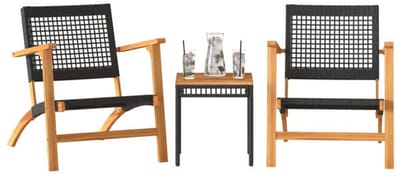 Balkonset 2 personen - Tuinset - Bistroset - Weerbestendig - 3 delig - Tuintafel en 2 stoelen - 2 personen - PE-rattan - gepoedercoat staal - Zwart en Bruin