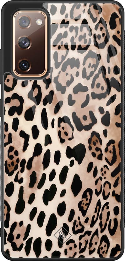 Casimoda® hoesje - Geschikt voor Samsung Galaxy S20 FE - Luipaard print bruin - Luxe Hard Case Zwart - Backcover telefoonhoesje - Bruin/beige