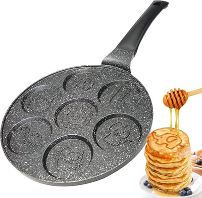 Pannenkoekenpan 26 cm met 7 gaten voor dieren en karikaturen - Antiaanbaklaag, Geschikt voor Inductie