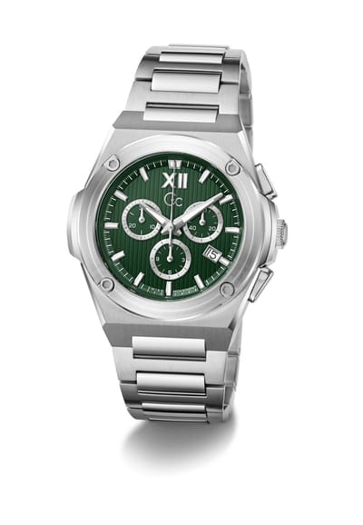 Gc Gc Idolforce Chrono Metal Mechanisch Automatisch Horloge Zilverkleurig En Groen Kast Gemaakt Van 100% Roestvrij Staal En Een Armband Van 100% Roestvrij Staal 43 Z95001G2, Z95002G9, Z95003G7, Z95004G1