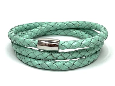 NIEUW! Jolla - dames wikkelarmband - magneet - staal - gevlochten vintage leer - Summer Steel Wrap - Aqua