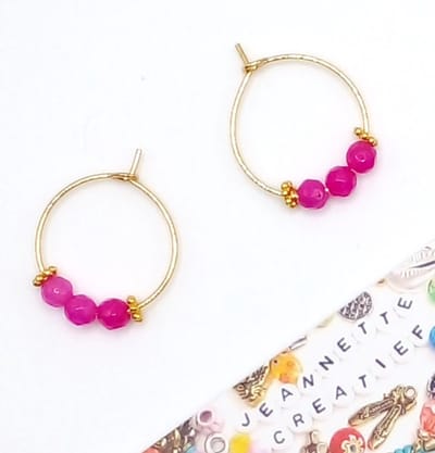 Jeannette-Creatief® - Natuursteen - Roze Fuchsia Jade - Oorringen Jade - Facet geslepen Jade - Gouden Oorringen - Roze oorringen - Oorhangers - Roze Oorbellen - Natuursteen kralen - RVS oorringen - Goudkleurig - Valentijn