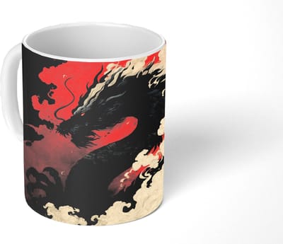 Mok - Koffiemok - Zwarte draak - Rookwolken - Rood - Mokken - 350 ML - Beker - Koffiemokken - Theemok