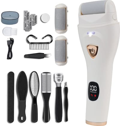 EQ Elektrische Eeltverwijderaar Pro | 3-in-1 Voetvijl met 3 Opzetkoppen & 3 Snelheden | USB-Oplaadbaar | Wit