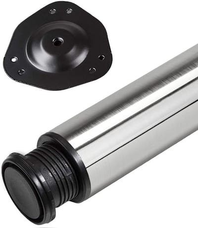 SOTECH 1 stuk Tafelpoot Hoogte 710 mm Ø 76 / 80 mm echt geborsteld roestvrij staal belastbaar tot 75 kg Bureaupoot met 32 mm hoogteverstelling