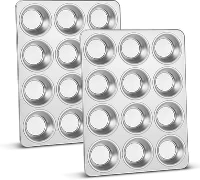Muffinvorm voor 12 muffins - 2-delige set van roestvrij staal - Perfect voor cakes, cupcakes en brownies