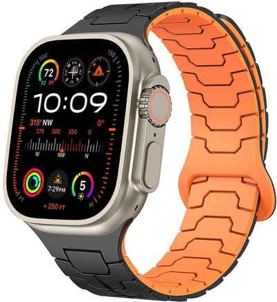 By Qubix - Geschikt voor Apple Watch bandje - Dragon scale siliconen band - Zwart met oranje - Geschikt voor Apple Watch 44 mm / 45 mm / 46 mm / 49 mm (Ultra 1,2 en 3)