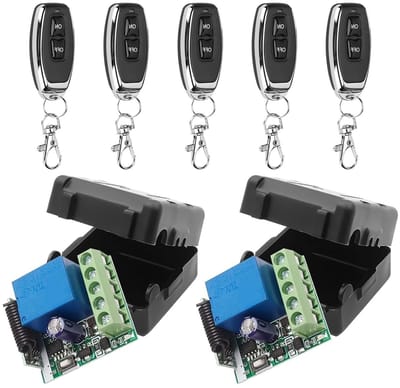 Draadloze afstandsbediening schakelaar DC 12V 1CH RF relaisontvanger met zender, ideaal voor garagepoort, verlichting en apparaten (2 ontvangers + 5 afstandsbedieningen)