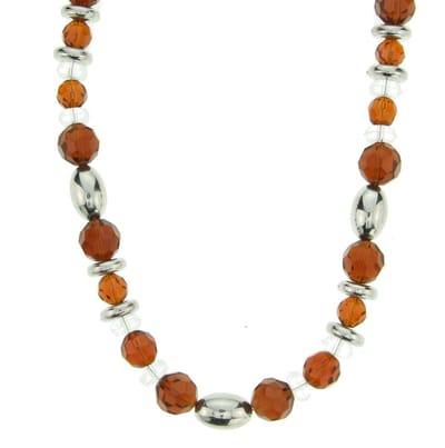 Behave - Kralen Ketting Berlijn - Oranje - Zilverkleur - 44 cm