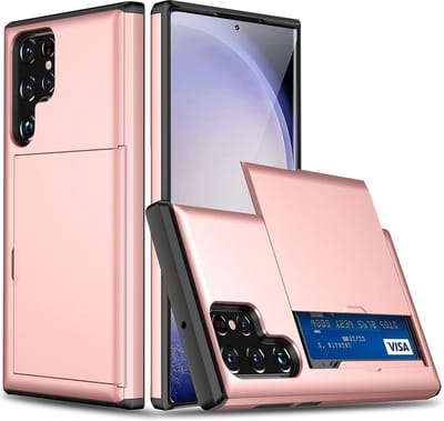 Hoesje Geschikt voor Samsung S23 Ultra Hoesje Rose Goud - shockproof Backcover met pasjeshouder - Ruimte voor 2 pasjes