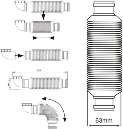 Ruimtebesparende Sifon - Flexibele Afvoer - Onder Spoelbak - Compact Ontwerp - 32 mm Diameter - Zilver
