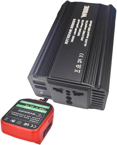 Accu Omvormer - DC Lader Adapter - Stroom Onderweg - Meerdere Poorten - 17.4 x 14.4 cm - Zwart