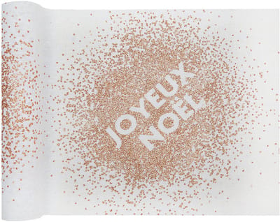 SANTEX - Tafelloper van wit katoen Fijne Kerst rosé goud glitter 3 m x 28 cm