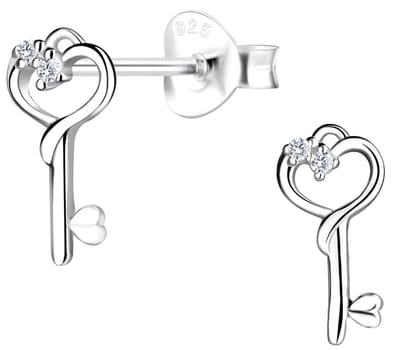 Joy|S - Zilveren hartje sleutel oorbellen - 5 x 10 mm - zirkonia