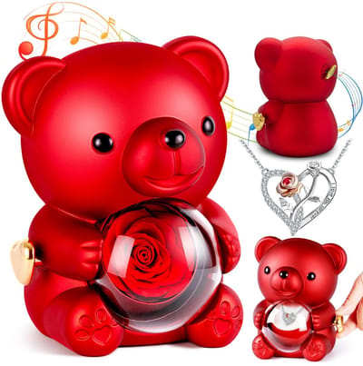 Dailygoods- Muziekdoos Uniek Concept - Muziekdoos Beer - Geschenkdoos met Roos - Cadeau voor Dames - Valentijnsdag - Moederdagcadeau - Gewicht 540 gram