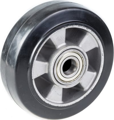 152 mm (6 inch) zwart rubberen wiel met aluminium hart, draagvermogen 1320 kg, set van 4
