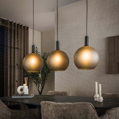 PS-Collection Hanglamp met Drie Glazen Bollen - Grijs/Zwart - hanglampen eetkamer, hanglamp zwart, hanglampen woonkamer, hanglamp slaapkamer, hanglamp rotan, hanglamp hout, hanglamp industrieel