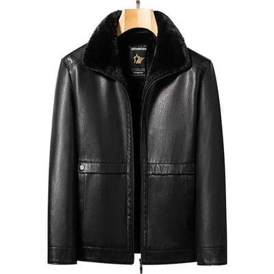Winter Heren Bont Als Een Leren Jas Heren Revers Gewatteerde en Verdikte Leren Jas Dad's Casual Jas XXXXL zwart