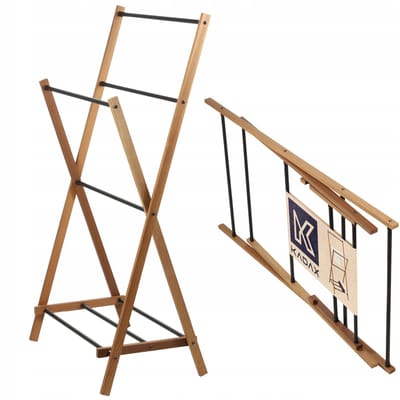 KADAX Handdoekhouder van hout, wasrek met droogoppervlak tot 3,5 m, inklapbare badhanddoekhouder, badkameraccessoire voor badkamer (volledig gemonteerd)