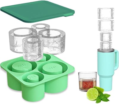 ijsblokjesvorm - Siliconen IJsblokjesvorm met Deksel - Round Silicone Ice Cube Tray - Hollow Cylindrical Silicone Ice Cube Tray - Reusable Hollow Cylindrical Ice Cubes - Fits 850 to 1200ml Cups - Green