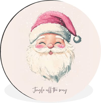 WallCircle - Wandcirkel - Muurcirkel - Kerstman - Kerst - Quote - Beige - Aluminium - Dibond - 90x90 cm - Binnen en Buiten