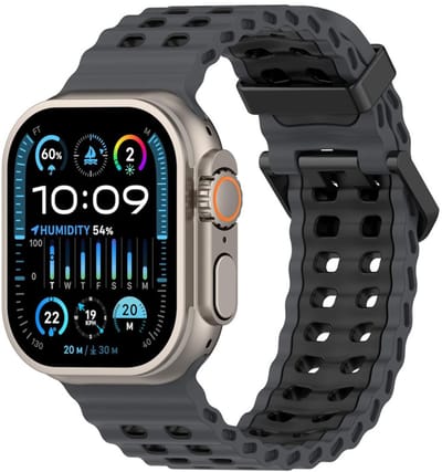 Siliconen bandje - geschikt voor Apple Watch series 1/2/3/4/5/6/7/8/9/10/11/ SE (1,2,3) / Ultra (1,2,3) met maat 44 mm / 45 mm / 46 mm / 49 mm - ocean stijl met gesp - zwart