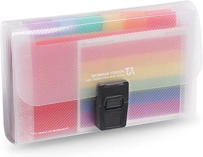 Uitbreidbare A6 Documentenmap met 13 Vakken - Draagbare Regenboog Organizer met Gekleurde Labels en Index voor Efficiënte Archivering