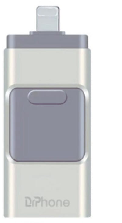 DrPhone 128GB 3-in-1 Flashdrive USB Stick – USB 3.0 + Micro USB + Lightning – Inclusief USB-C OTG Adapter – Geschikt voor iPhone, Android & Tablet – Zilver