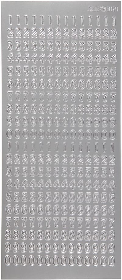 Stickers, cijfers, vel 10x23 cm, zilver, 1 vel